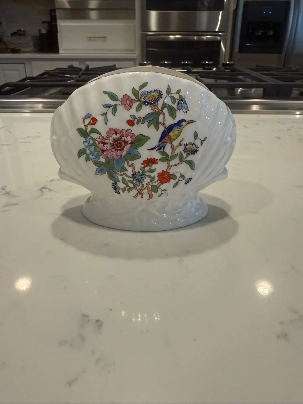 Vintage Aynsley Pembroke Bone China Shell Vase Bird Floral Gold Trim England